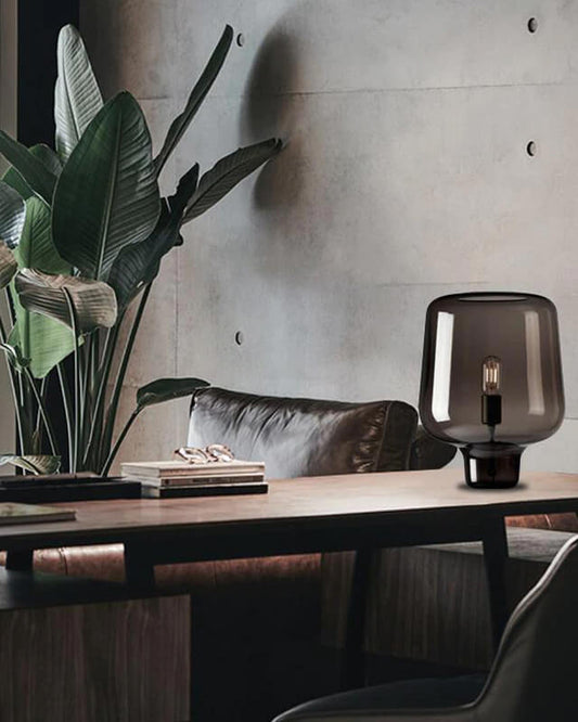 Tischleuchte MARSEILLE - Designer Tischlampe aus dunklem Glas